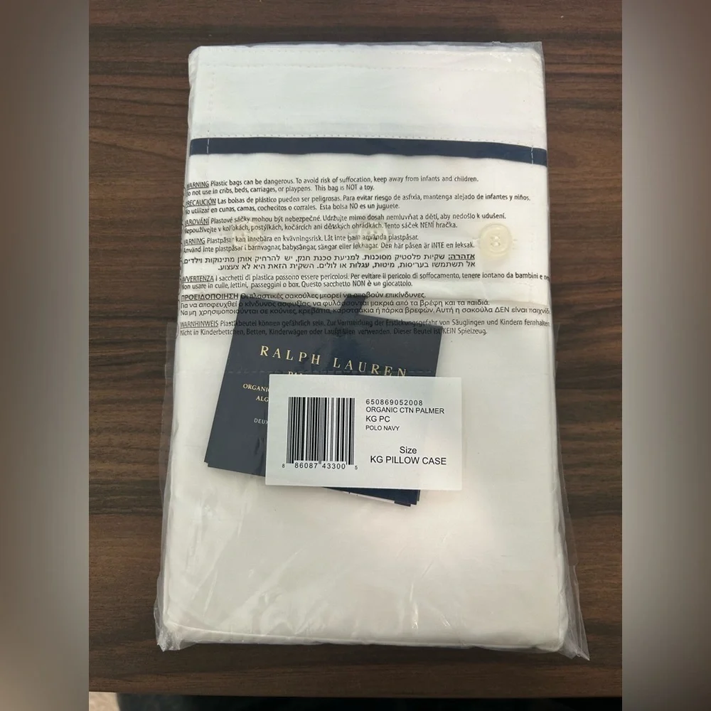 Ralph Lauren Organic Cotton Palmer Percale 2 King Pillowcases Polo Navy